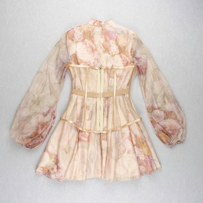 Long-Sleeve-Printed-Dress-﹠Gauze-Waist-Sealing-Set-K1052-5