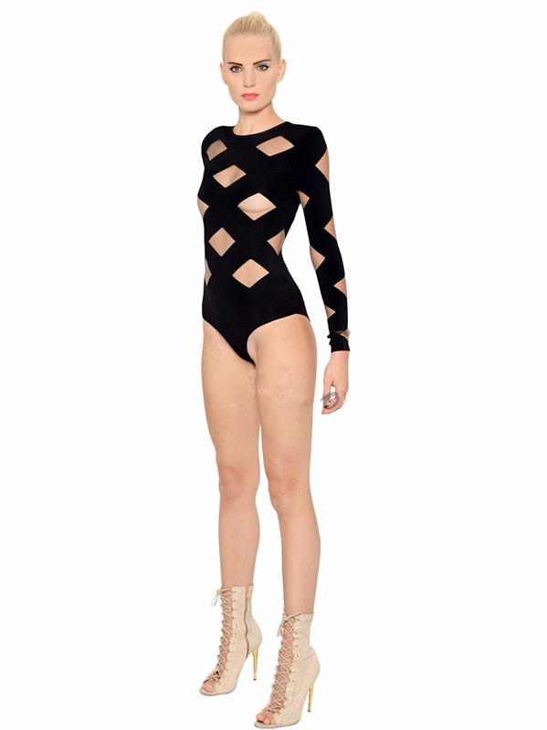 black-mesh-patchwork-long-sleeve-sexy-bandage-bodysuit-2
