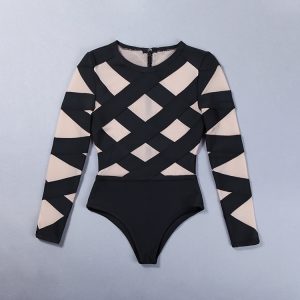 black-mesh-patchwork-long-sleeve-sexy-bandage-bodysuit-5