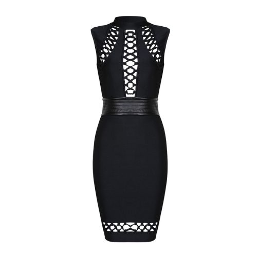 Black Sleeveless Hollow Out Lace Up Sexy Slim Bodycon Bandage Dress KH2683 13