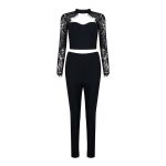 New Fashion Long Sleeve Lace Hollow Out Sexy Formal Elastic Waist Skinny Pant Suits Set KH2599 3