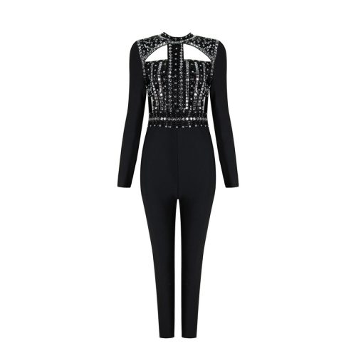 Hollow Out Beaded Long Sleeve Bandage Jumpsuit KL1150 4