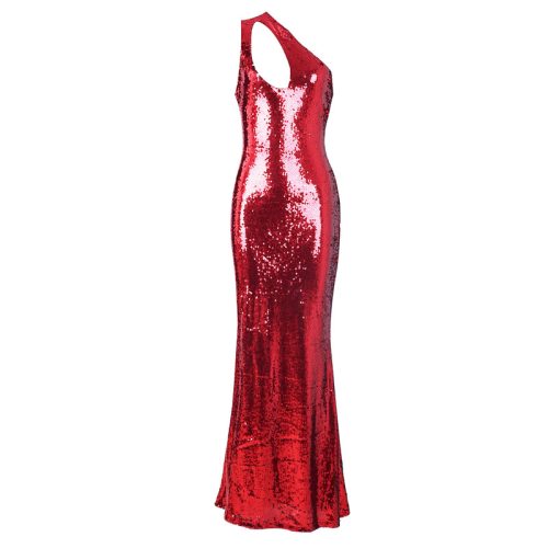 Red Sequin One Shoulder Sleeveless Maxi Dress K133 7