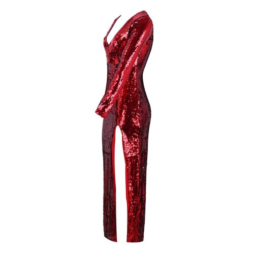 Red Split V Neck Long Sleeve Maxi Dress K134 3