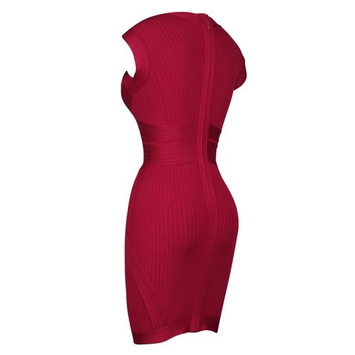 Wine Red Ribbed Cap Sleeve Bandage Dress K17910