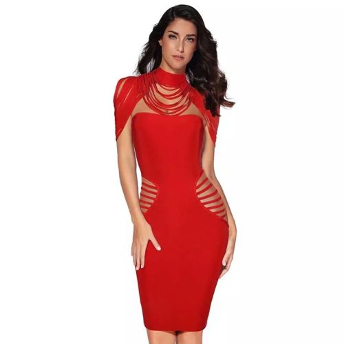 Strapless Hollow Out Halter Cap Sleeve Bandage Dress K187 7