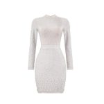 Bright Silk Bandage Pearl Studded Dress K250 10