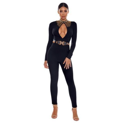 Hollow Out Beadded Neck Bandage Jumpsuit K282 5