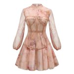 Long-Sleeve-Printed-Dress-﹠Gauze-Waist-Sealing-Set-K1052-18